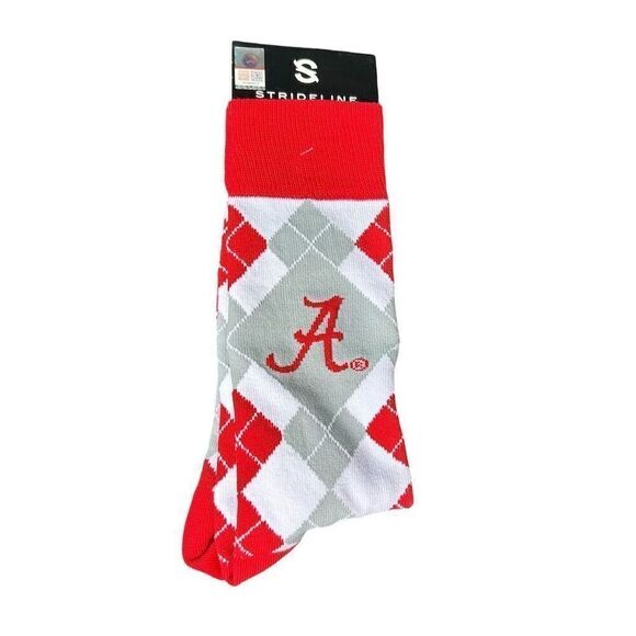 Strideline University of Alabama Argyle Crew Socks Crimson Tide Unisex - Picture 1 of 2